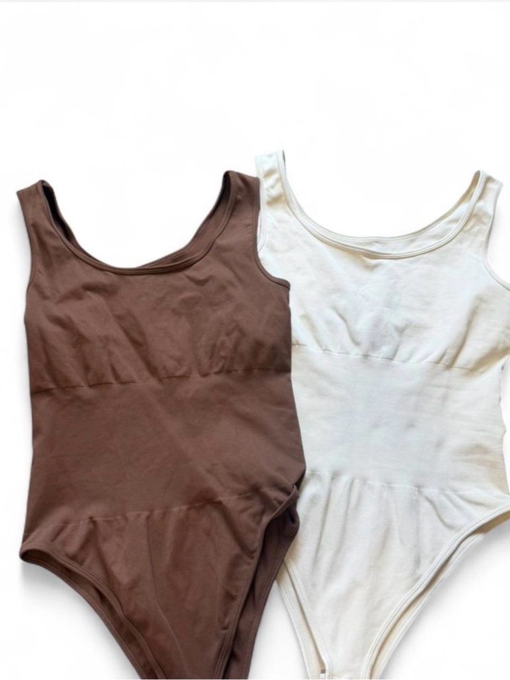 Scoop Neck Bodysuit in Brown and Cream